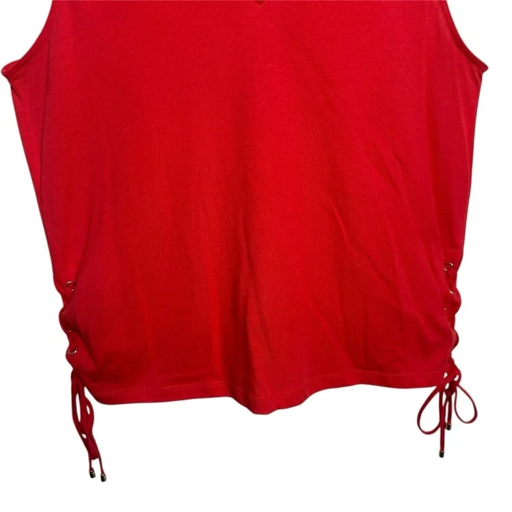 Michael Kors V-neck Top Grommet Side Tie Medium Sleeveless Sea Coral Cotton Work